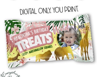 DIGITAL DOWNLOAD Pink Wild One Theme Birthday Rice Krispy Labels Wrappers Rice Crispy Digital Printable