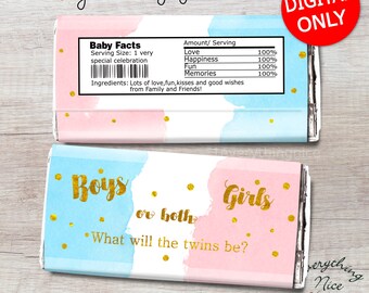 DIGITAL DOWNLOAD Gender Reveal Boy or Girl Baby Shower Candy Bar Wrappers Labels Printable Digital Download
