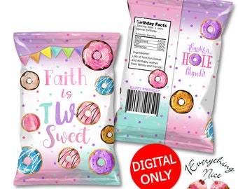 DIGITAL DOWNLOAD Two Sweet Donuts Birthday Chip Bag Labels Digital Printable