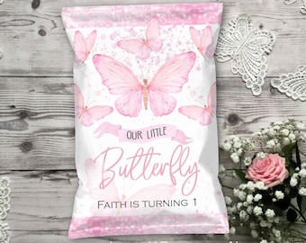 Editable DIGITAL DOWNLOAD Pink Butterfly Butterflies Theme Chip Bag Wrapper Birthday Party Printable