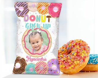 DESCARGA DIGITAL editable Donut Grow Up Donuts Cumpleaños Chip Bag Wrapper Chipbag Imprimible 026