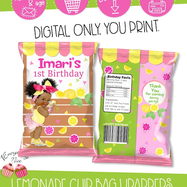 DIGITAL DOWNLOAD Lemonade Stand Theme Birthday Chip Bag Wrappers Printables