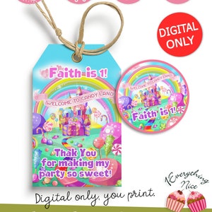 DIGITAL DOWNLOAD Candy Land Birthday Party Favor Thank You Tags 2 inch Toppers Round Labels Stickers Digital Printable