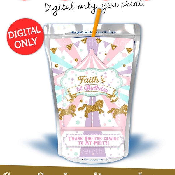 DIGITAL DOWNLOAD Carousel Theme Birthday Capri Sun Labels Juice Pouch Labels Digital Printable