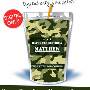 DIGITAL DOWNLOAD Camouflage Army Soldier Theme Capri Sun Juice Labels Printable Digital Download