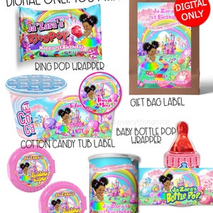 Candyland Candy Land Baby Girl Theme Birthday Digital Printables Labels Personalized DIY Printable Bundle Set