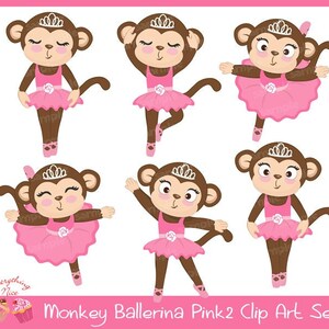 Mignon amusant adorable belle fille singe singes ballerines roses ballerines avec diadèmes princesse héritière Clipart ensemble