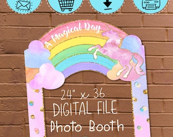 DIGITAL DOWNLOAD Pastel Unicorn Rainbow Theme 24" x 36"  Happy Birthday Photo Booth Frame Digital Download