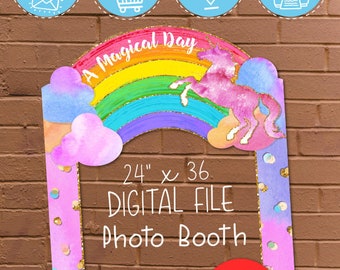 DIGITAL DOWNLOAD Unicorn Rainbow Theme 24" wide x 36" high Happy Birthday Photo Booth Frame Digital Download