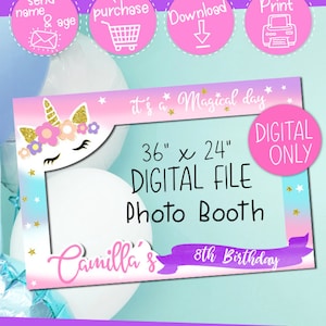 DIGITAL DOWNLOAD Unicorn Rainbow Theme 36&quot; wide x 24&quot; high Landscape Photo Booth Frame Digital Download