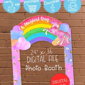 DIGITAL DOWNLOAD Unicorn Rainbow Theme 24" wide x 36" high Happy Birthday Photo Booth Frame Digital Download