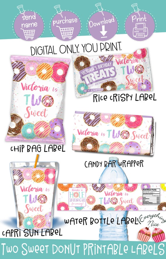 DIGITAL DOWNLOAD Two Sweet Donuts Donut Theme Birthday Bundle Printables Il_570xn