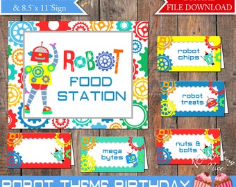 ROBOT Theme Food Station Sign and Food Tent Labels Printable Instant Digital Download