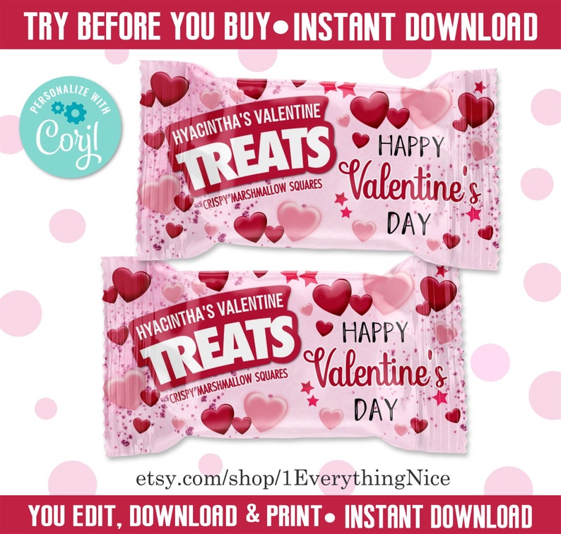 Editable DIGITAL DOWNLOAD Valentines Valentine Rice Krispies - Etsy