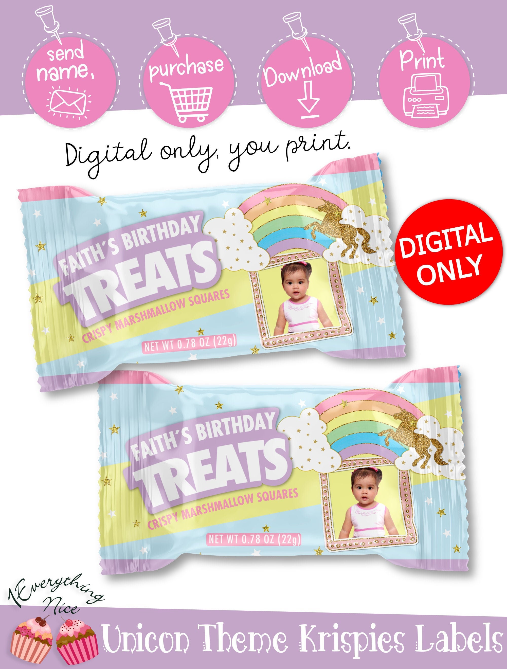 DIGITAL DOWNLOAD Unicorn Theme Rice Krispies Treats Labels Rice Krispy Rice Crispy Treats Digital Printables
