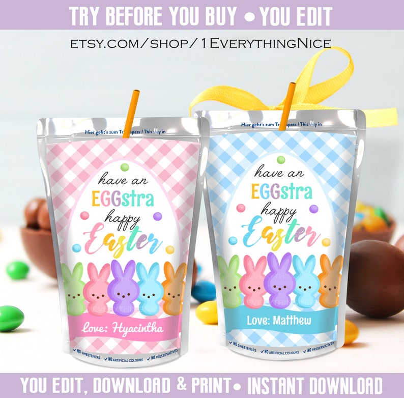 Happy Easter Pastel Theme Editable Instant DOWNLOAD Pink Blue Theme Wrappers Labels DIGITAL Printable Bundle Set image 5