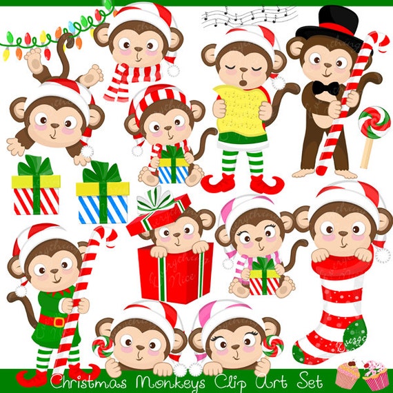 Christmas Monkeys 2 Clipart Set by 1Everything Nice Catch My Party