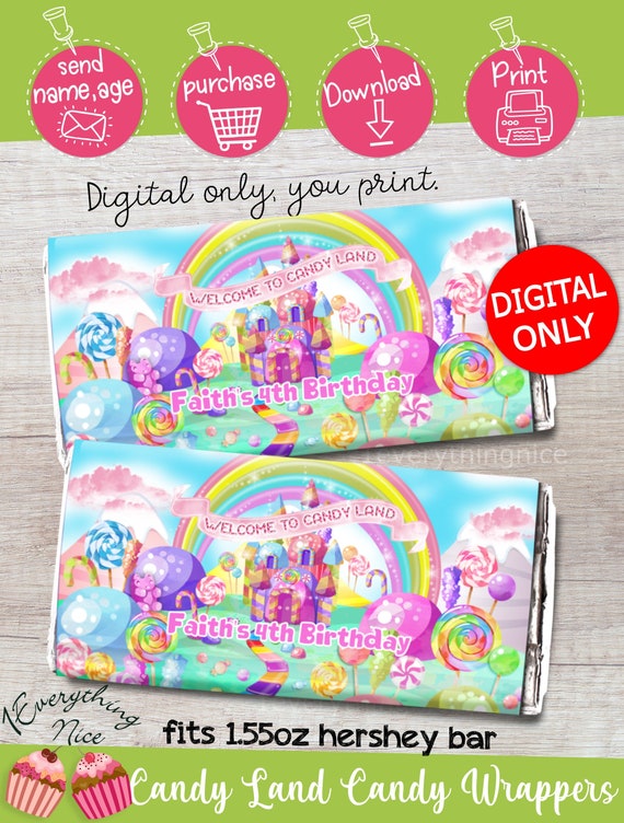 DIGITAL DOWNLOAD Candy Land Birthday Party Candy Bar Chocolate Wrappers Labels Digital Printable Il_570xn