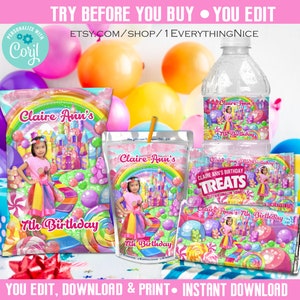 Editable DIGITAL DOWNLOAD Candy Land Candyland Birthday Party Baby Shower Printable Wrappers Labels Instant Download Set Bundle Deal 014 image 2