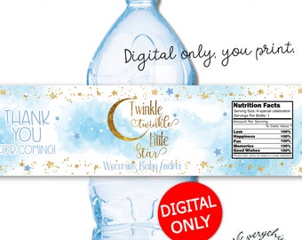 DIGITAL DOWNLOAD Twinkle twinkle little star Baby Shower Water Bottle Labels Printable