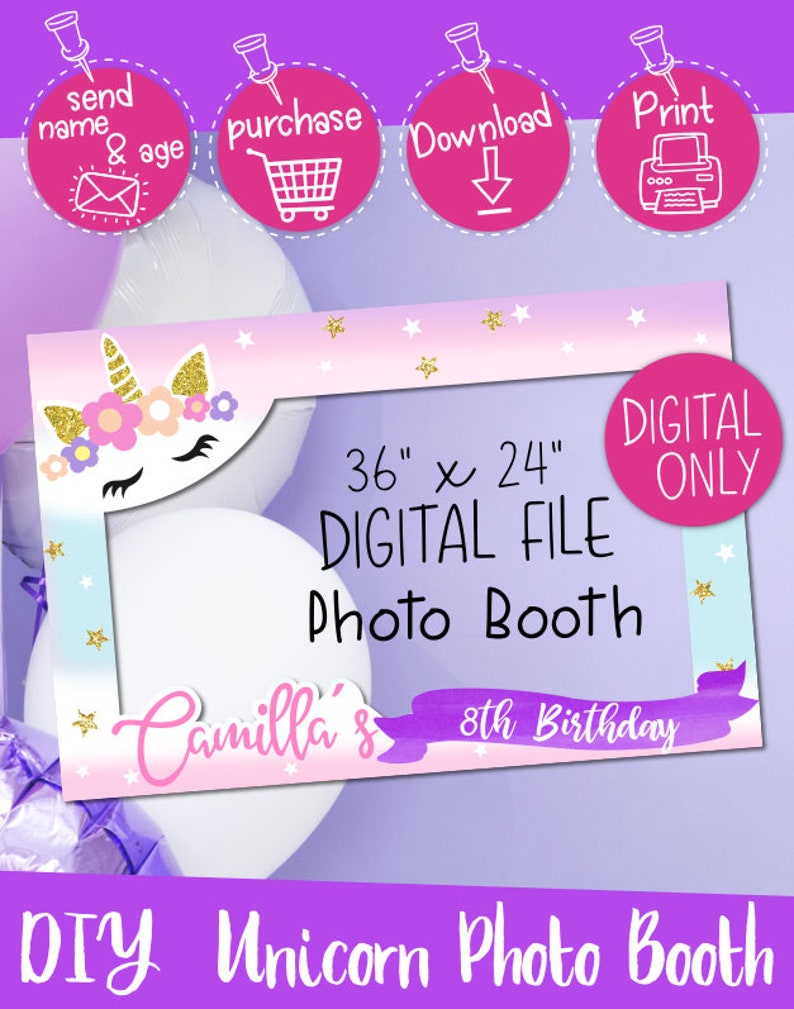 Backdrops Props Paper Party Supplies Digital Download Unicorn Rainbow Theme 36 X 24 Happy Birthday Photo Booth Frame Prop Digital Download