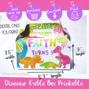 DOWNLOAD digitale, scatola a timpano a tema ragazza dinosauro, scatola per bomboniere stampabile digitale