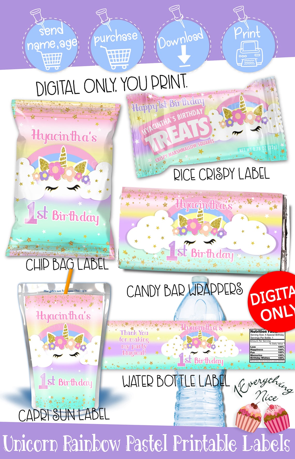 DIGITAL DOWNLOAD Unicorn Unicorns Rainbow Pastel Theme - Etsy