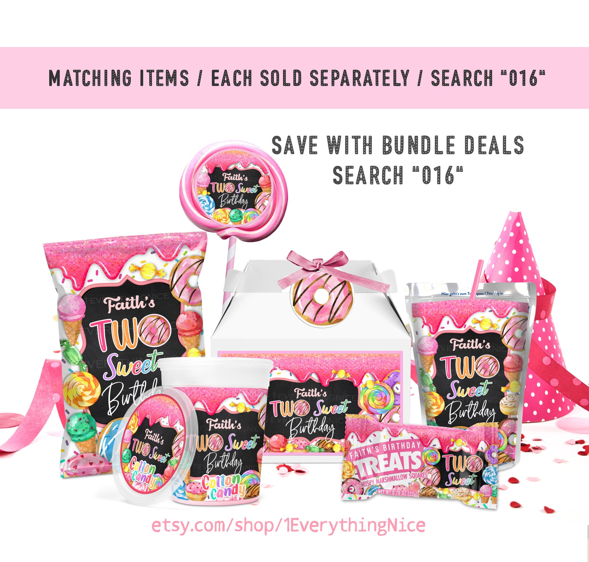 Editable DIGITAL DOWNLOAD Pink Two Sweet Sweets Donuts Ice Cream ...
