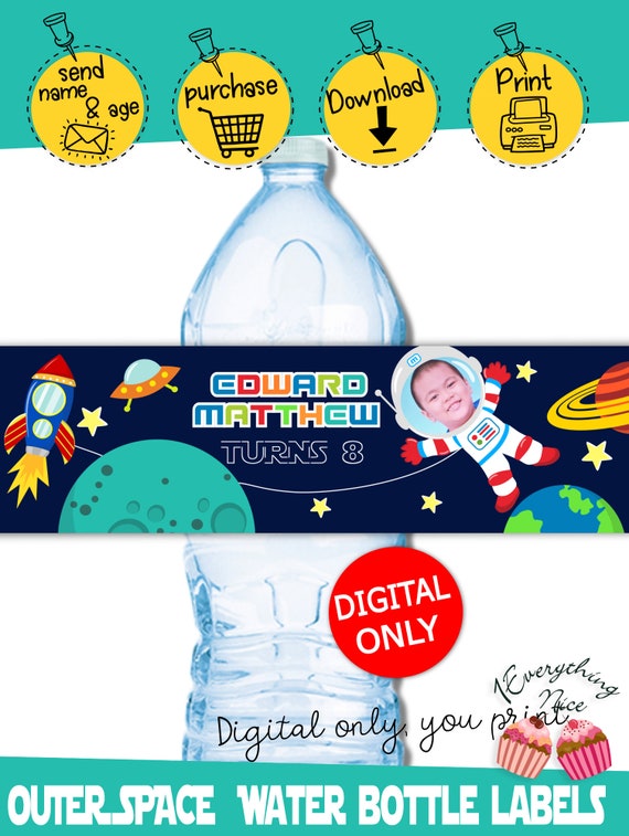 DIGITAL DOWNLOAD Outer Space Out of this World Space Theme Water Bottle Labels Wrappers Digital Printable Il_570xn