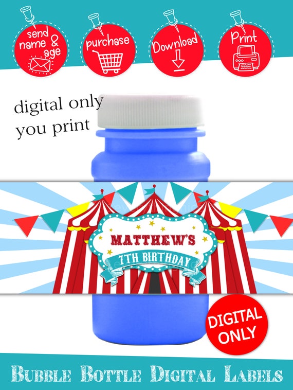 2 oz. DIGITAL DOWNLOAD Circus Carnival Bubbles Bubble Bottle Labels Wrappers Printables Il_570xn