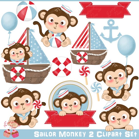 Sailor Monkey Monkeys 2 Baby Clipart Set Il_570xn