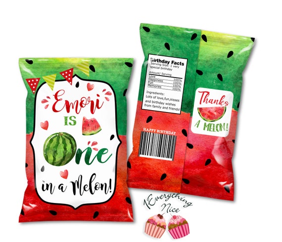 DIGITAL DOWNLOAD One in a Melon Watermelon Water Melon Chip Bag Labels Printable Digital Download Il_570xn