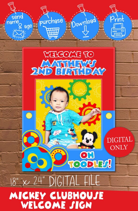 DIGITAL DOWNLOAD Mickey Mouse Clubhouse 18" x 24" Happy Birthday Digital Welcome Sign Il_570xn