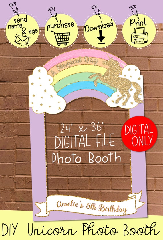 Digital Download Unicorn Rainbow Theme 24 X 36 Happy Birthday Photo Booth Frame Digital Download By 1everything Nice Catch My Party