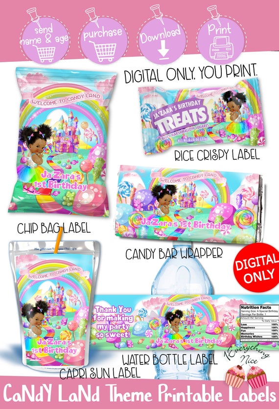 DIGITAL DOWNLOAD Candy Land Candyland Birthday Party Printable Labels Bundle Set Deal Printables Il_570xn