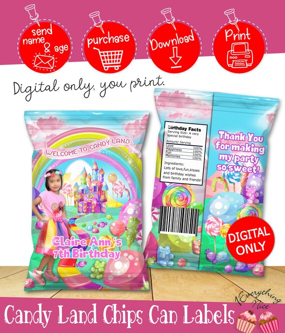 DIGITAL DOWNLOAD Candy Land Theme Chip Bag Labels Digital Printable Il_570xn