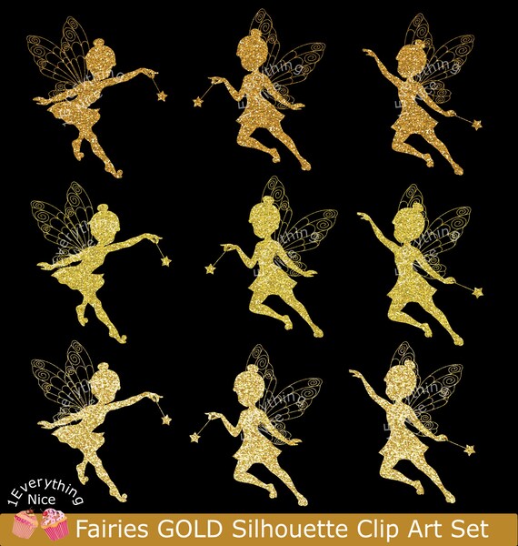 CLIPART Fairies Gold Silhouette Clip Art Set Digital Download Il_570xn