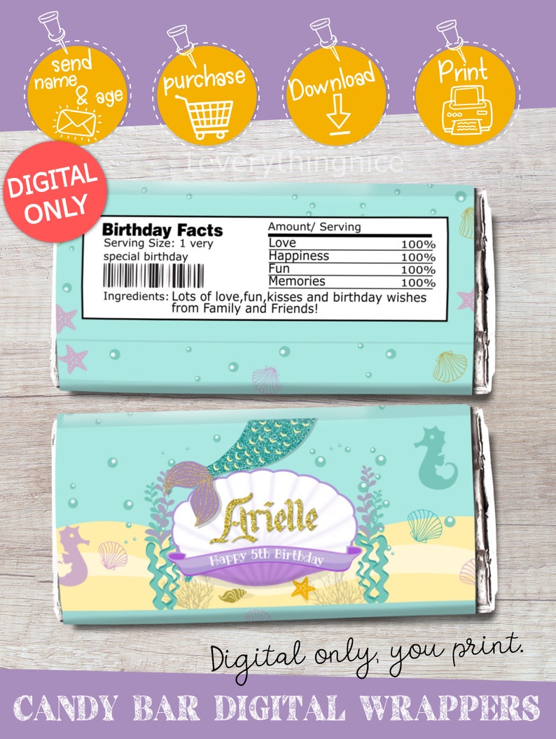 Mermaid Theme Birthday Digital Printables Labels Personalized Bundle DIY Printable Set Digital Download image 2