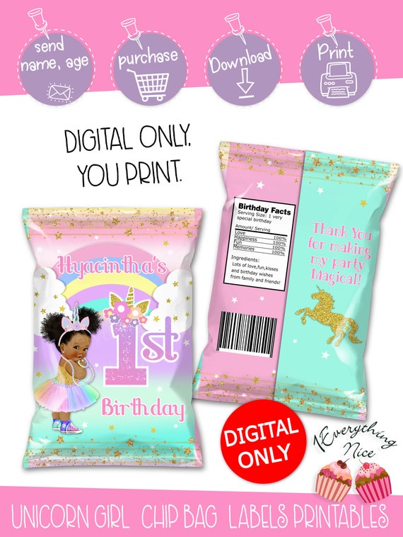 DIGITAL DOWNLOAD Rainbow Unicorn Pastel Baby Girl Chip Bag Labels Printable Digital Download Il_570xn