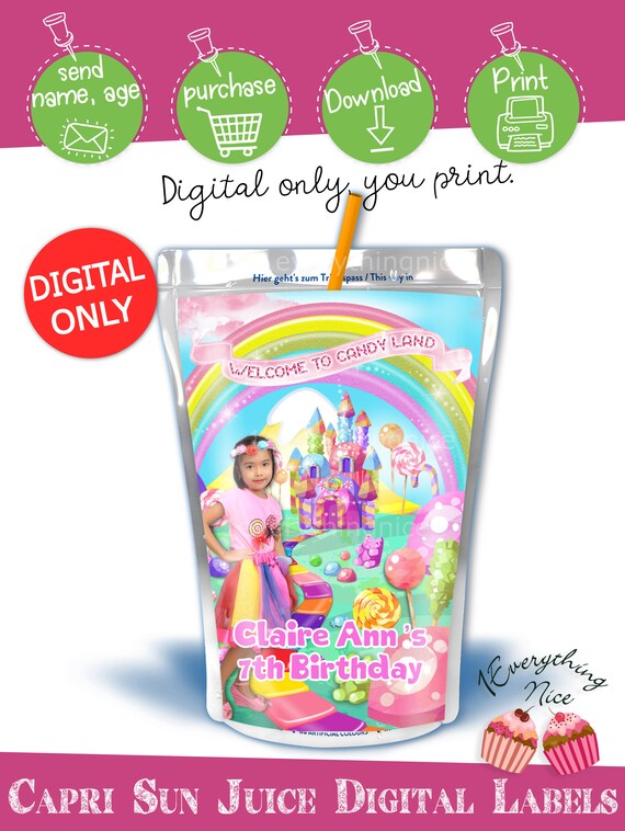 DIGITAL DOWNLOAD Candy Land Birthday Party Capri Sun Labels Caprisun Juice Pouch Digital Printable Il_570xn