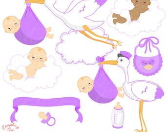 Baby Delivery in Purple Clipart Set