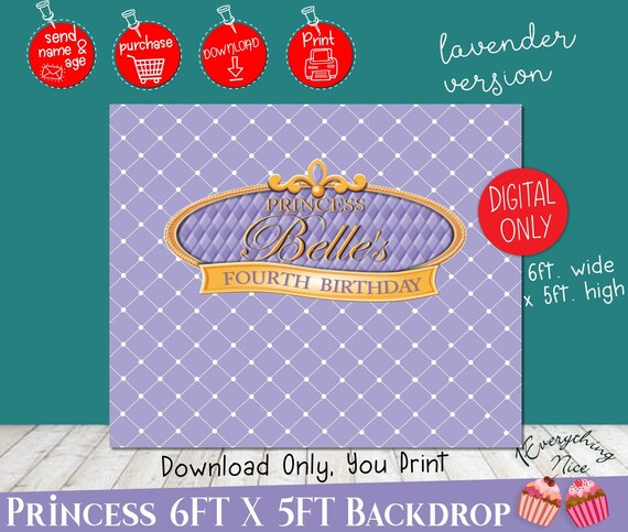 DIGITAL DOWNLOAD Princess Lavender Theme 72" x 60" Happy Birthday Backdrop Il_570xn
