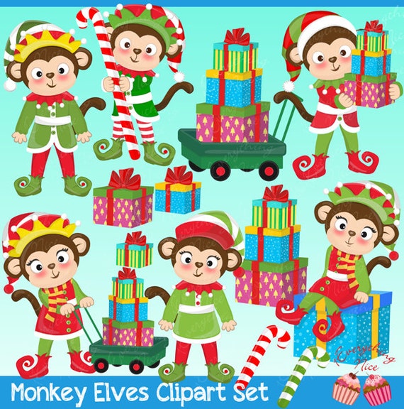 Monkey Elves Elf Santa's Elves, Christmas Elves Clipart Set Il_570xn