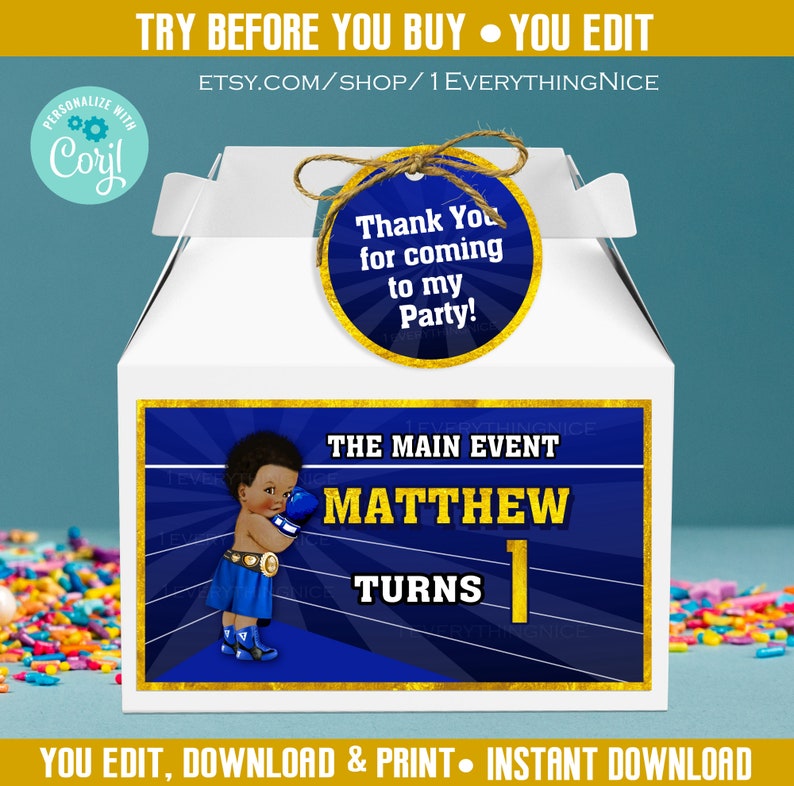 Boxing Little Baby Boy Boxer Little Champ The Main Event 5.75 x 3.25 Gable Box Label Instant Digital Download Printable image 3