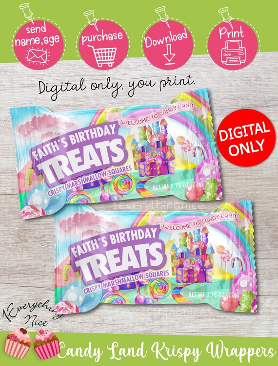 DIGITAL DOWNLOAD Candy Land Birthday Party Rice Krispy Wrappers Crispy Labels Digital Printable Il_570xn