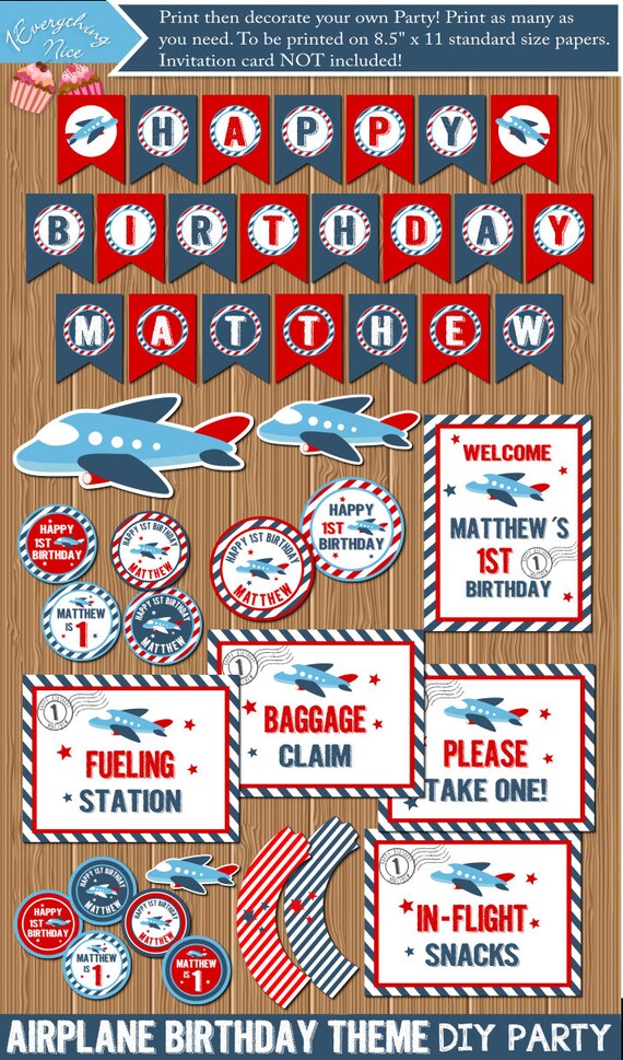 Airplane Birthday Theme Personalized DIY Printable Bundle Set Digital Download Il_570xn
