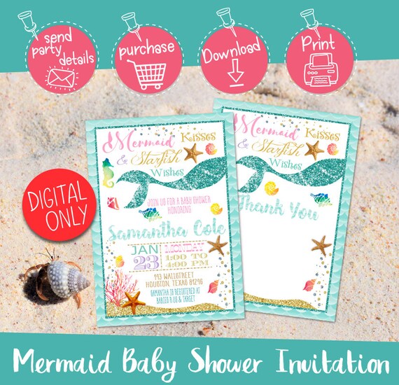 Mermaid Theme Baby Shower DIGITAL Invitation Card Printable Il_570xn