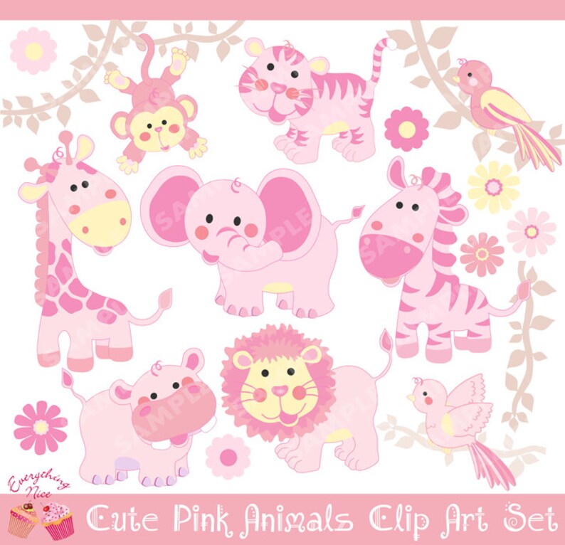 Pink Cute Savannah Animals Clipart Set image 1