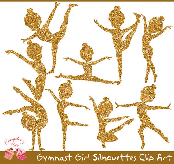Gymnast Girl Gold Glitter Silhouettes Clip Art Set Il_570xn