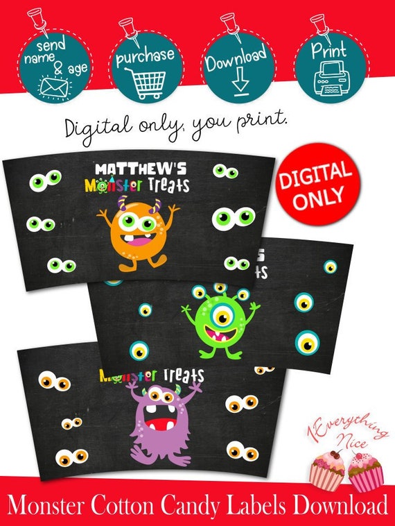 DIGITAL DOWNLOAD Monster Bash Cotton Candy Labels Printable Digital Download Il_570xn